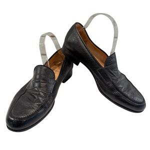 Gravati Penny Loafers Mens 9.5 M Black Pebbled Leather Handmade Italy 6474 437